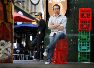 Marcus WMarcus Westbury, perched non nonchalantly on a pair of milk crates.